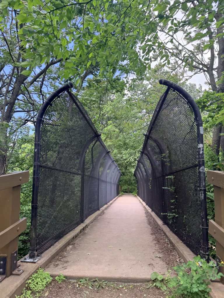 Pedestrian bridge crossing Peters Mountain Road near the Appalachian Trail entrance at Peters Mountain Trailhead in Pennsylvania